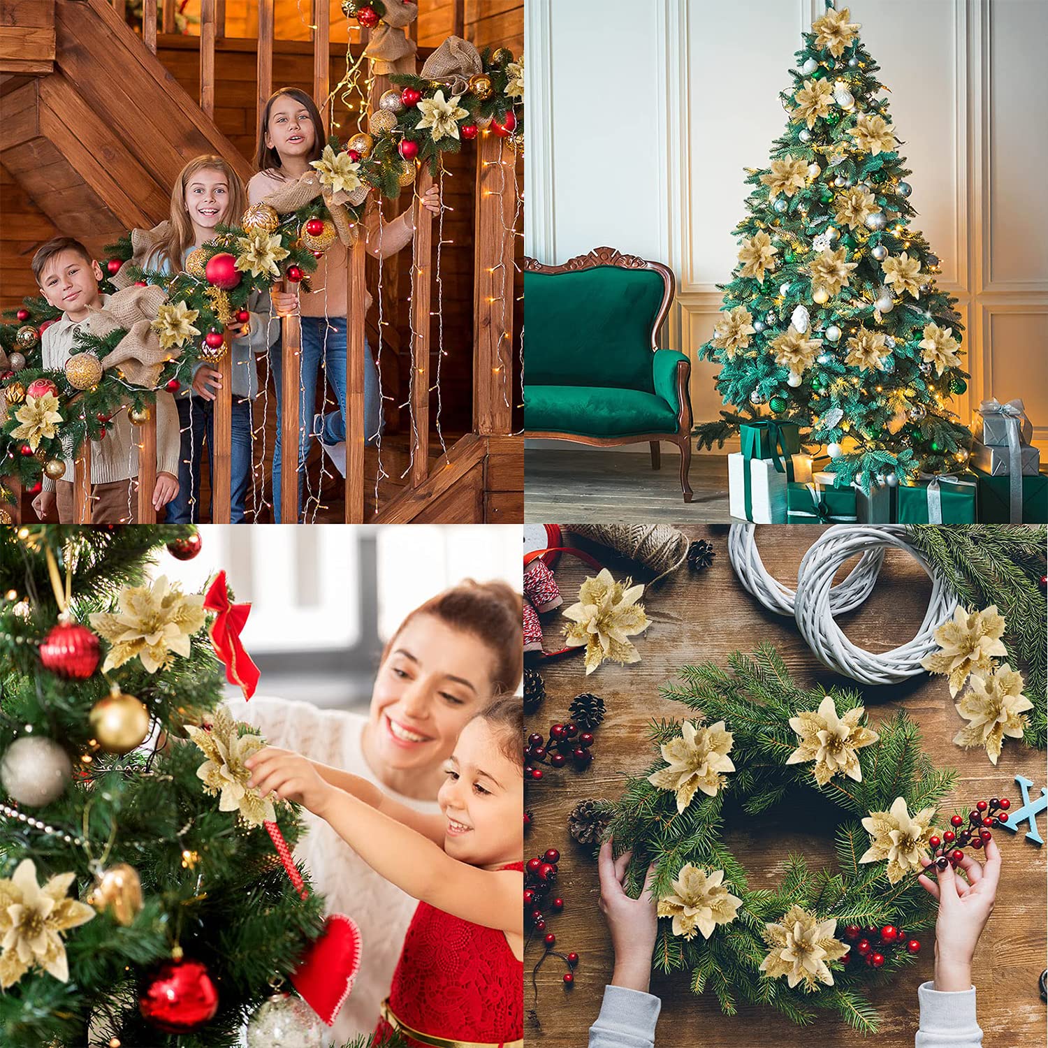 Amazon｜BAOTUJIA クリスマスポインセチアの花 12個 造花 クリスマス